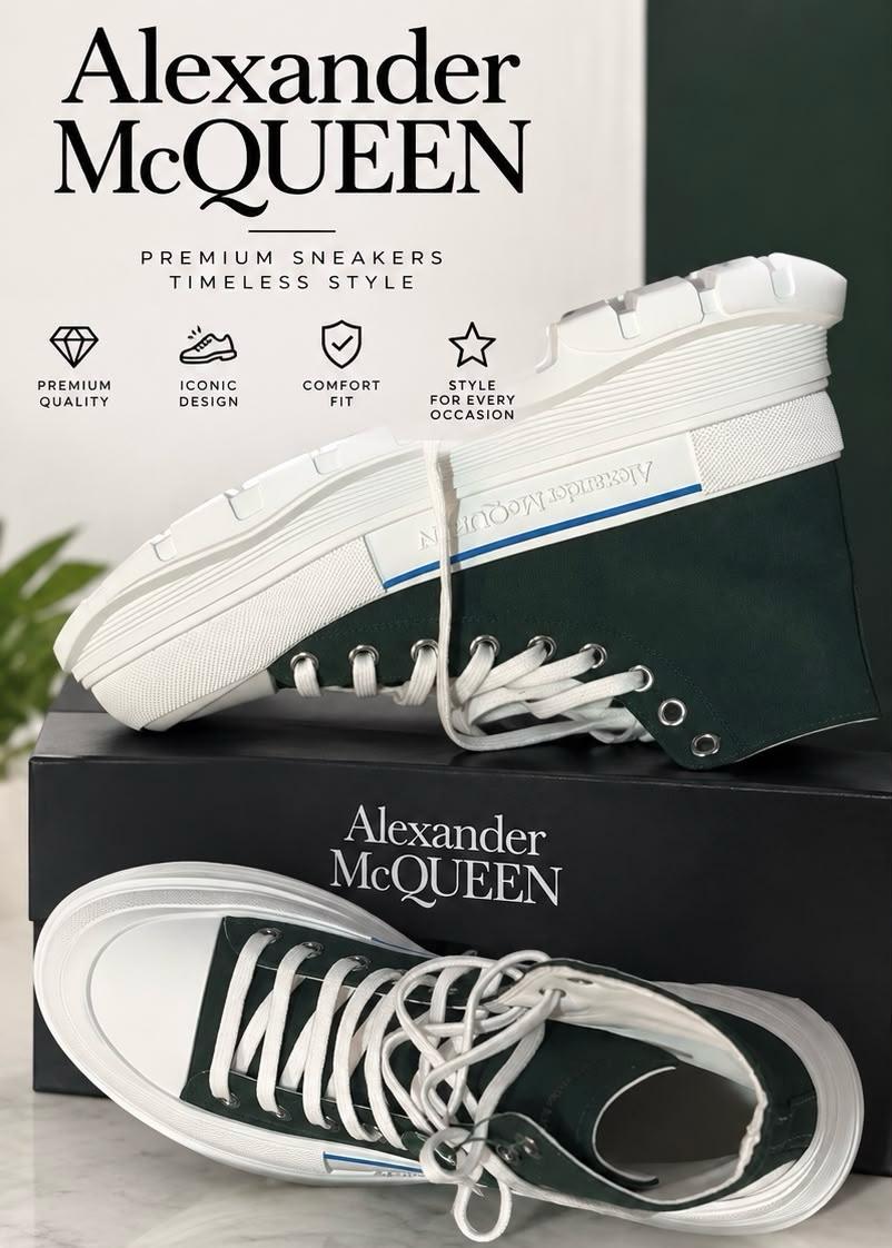 Alexander McQueen Men’s Low-Top Canvas Sneakers - Dark Green