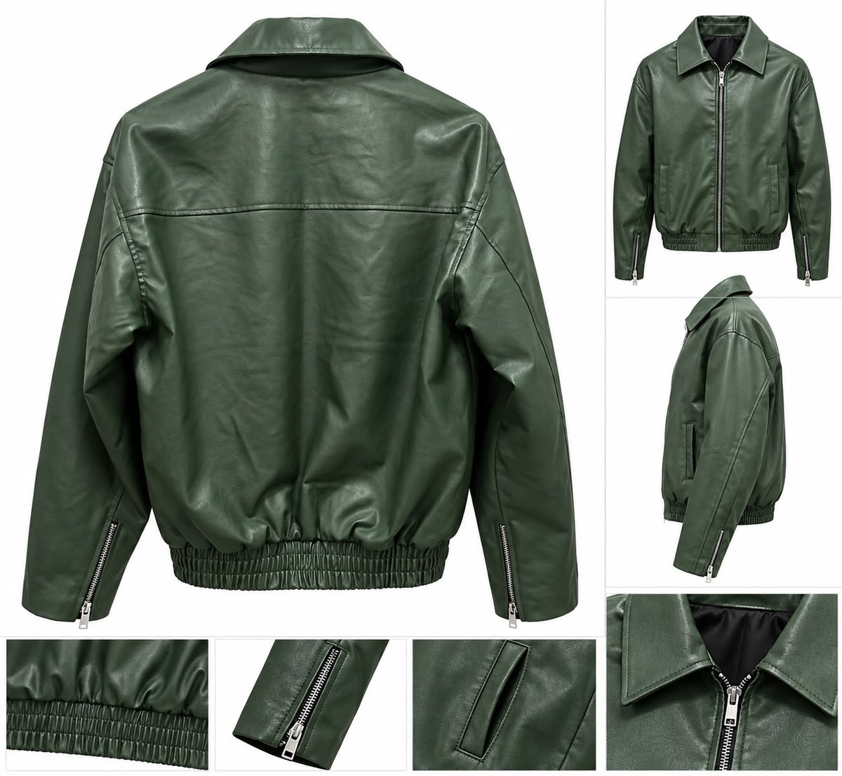 Men's Green Faux Leather Bomber Jacket - photo 3