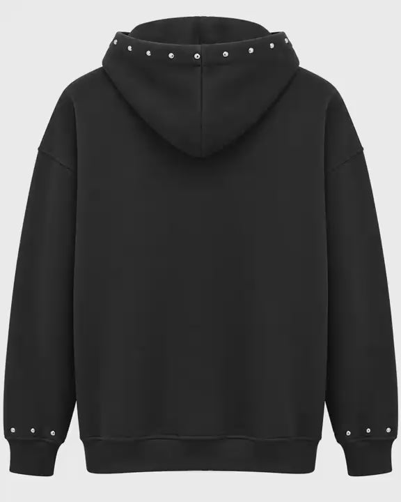 Men’s Black Saint Graphic Hoodie – Studded Oversized Pullover Sweatshirt